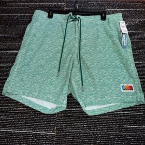 Deus Ex Machina Nihon Wave Boardshorts Men 36 New Green Japanese Print